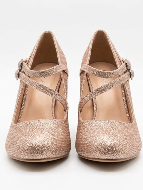 Mila Lady Shoes - Mila Lady Rose Gold Glitter Cross Strap Mary Jane Heels NIB Size 11